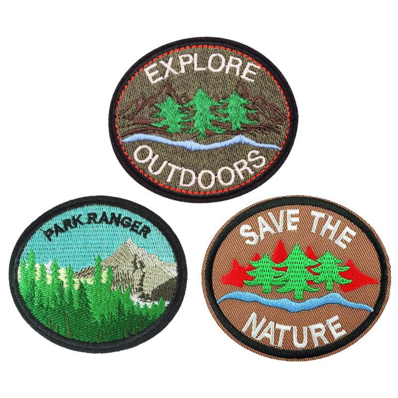 U-Sky Sew or Iron on Embroidered Patches | Explore Outdoors Park Ranger Save The Nature Designs | Adventure Ready Durable | Outdoor Enthusiasts Campers Hikers | Jackets Backpacks Gear | 3x2.7inch 3PCs - Image 1